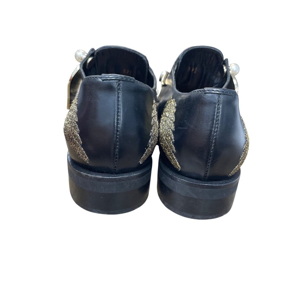 Coliac Italy made womans Black Leather Wing Pearl Loafers Sz 7 SKU 9542 - Picture 9 of 15